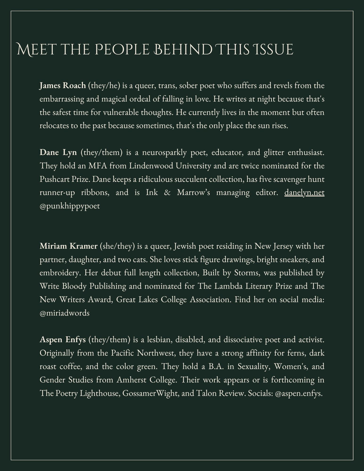 Biographies of poets and editors behind the issue.