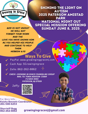 Flyer for Autism Awareness event on June 8, 2025, with ways to give and contact info.