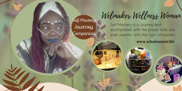 An advertisement for a self mastery journey companion with photos of offerings and services provided