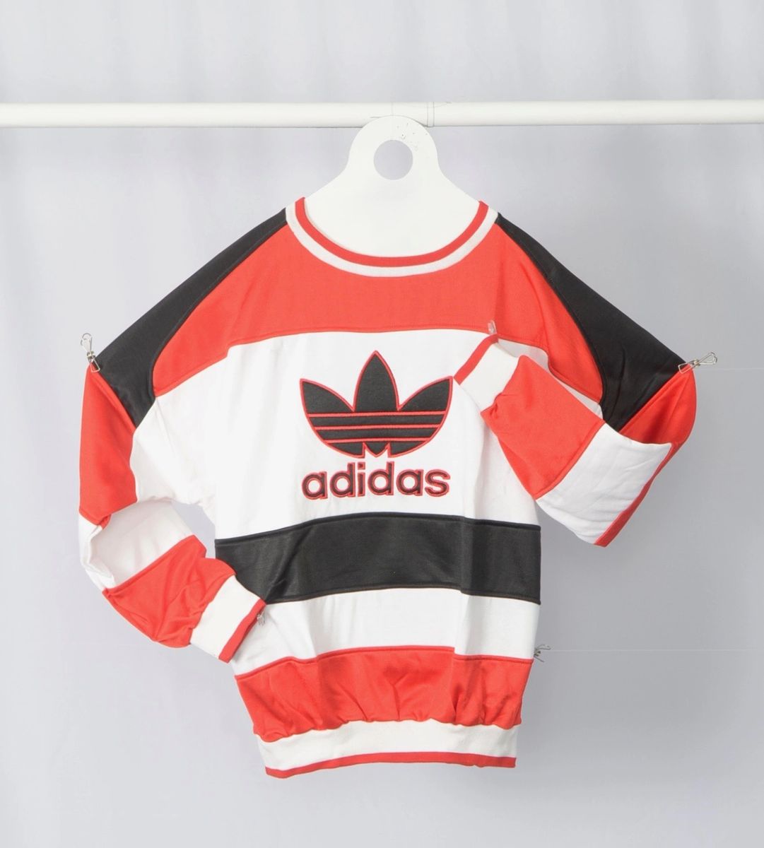 Adidas Vintage Trefoil Hockey Crew Sweatshirt, White/Black/Red, Size M to XL