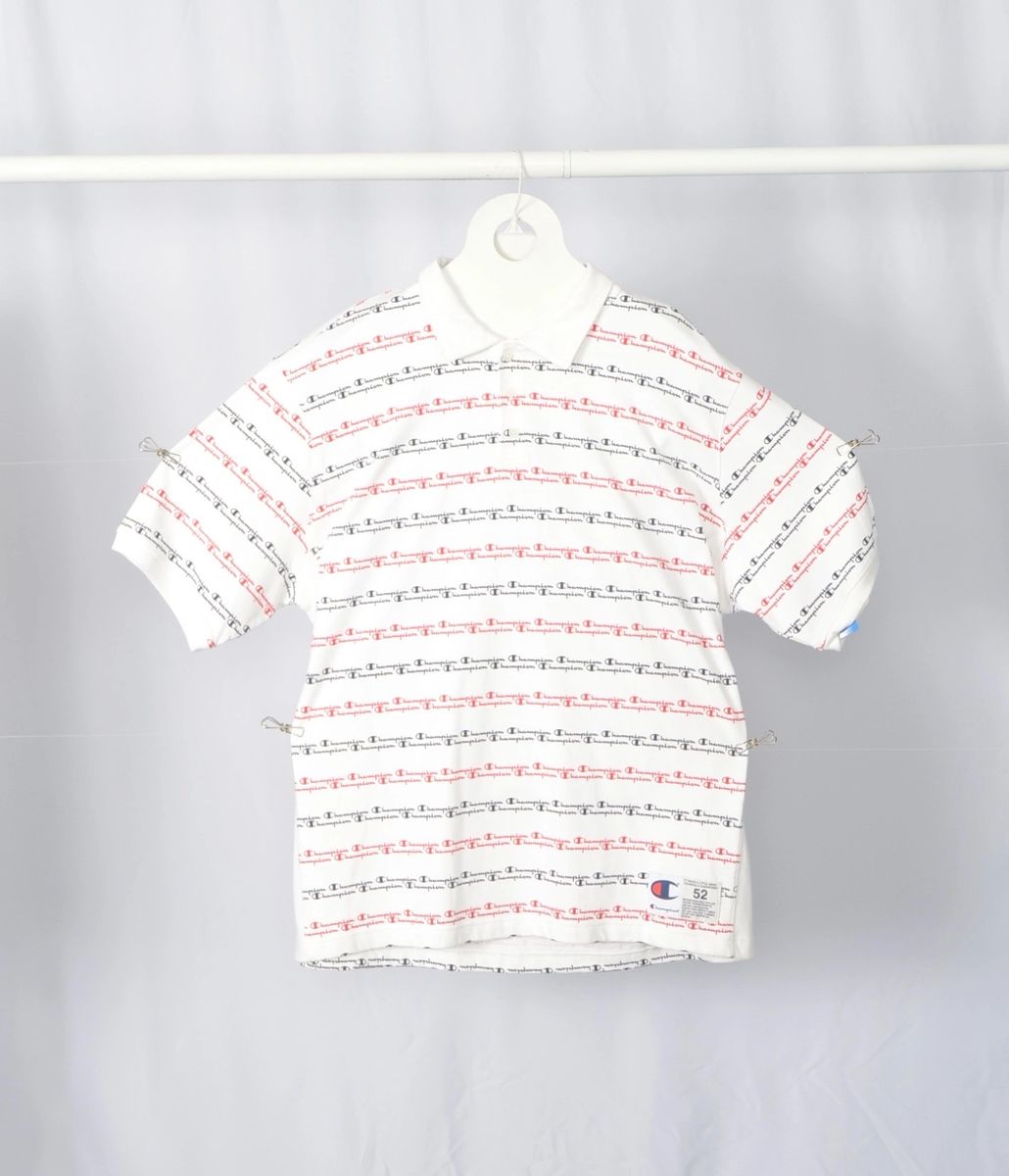 Champion SM Script Button Up Shirt, White/Red/Blue, Size 2XL