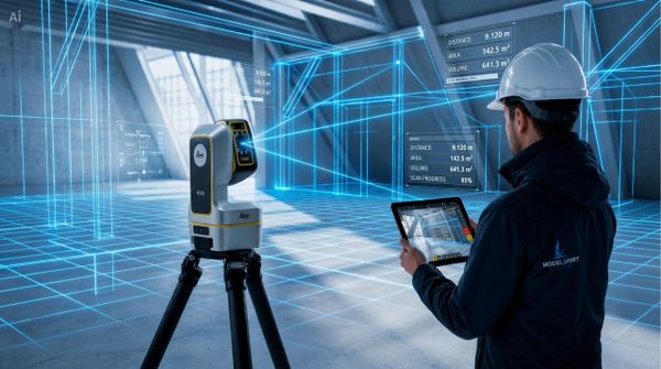 Engineer uses 3D scanning technology for building measurements.