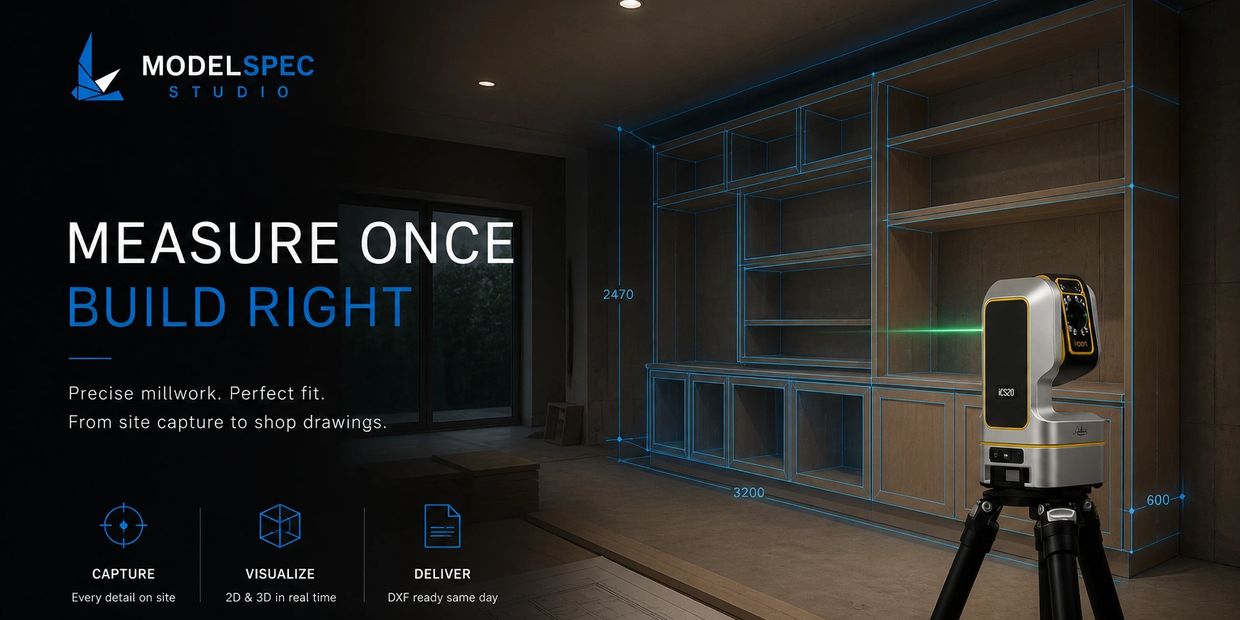 3D scanning tool accurately measures cabinetry for precise millwork.