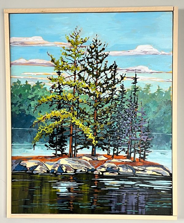 Acrylic on canvas framed in reclaimed Douglas fir. 