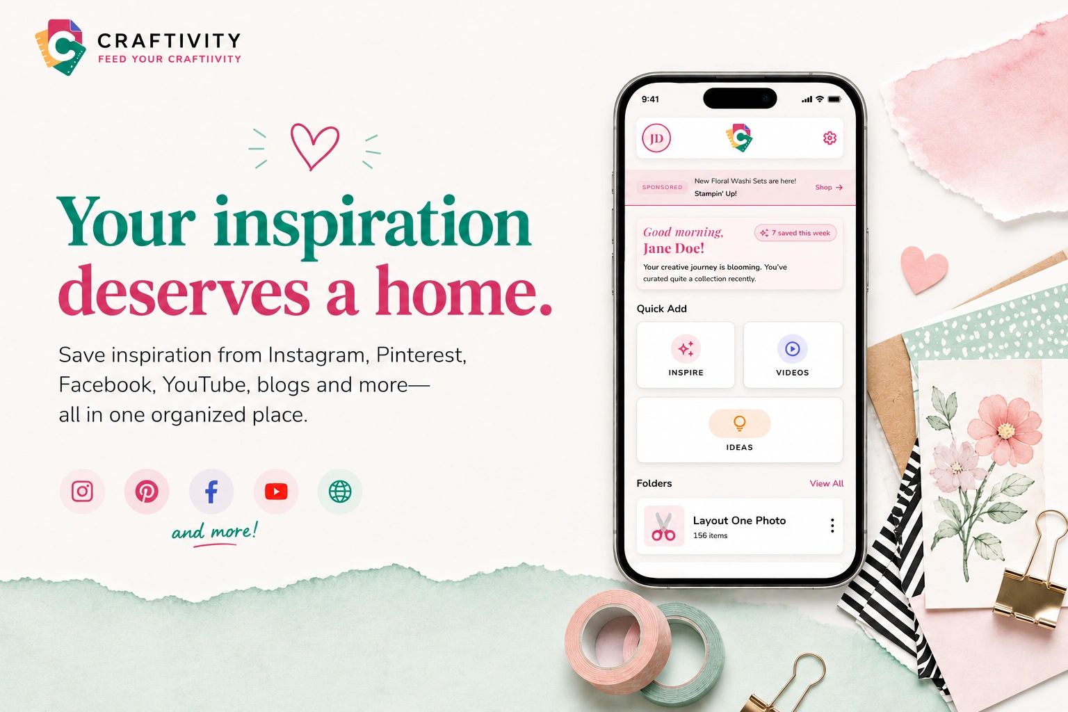Phone app for organizing craft inspiration from social media.