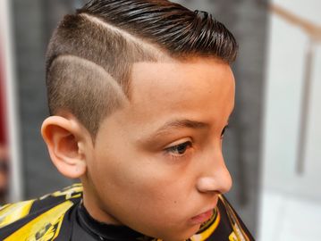 Kids combover haircut with hair line and hair design