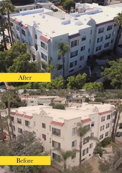 before & after picture of commercial painting project on building