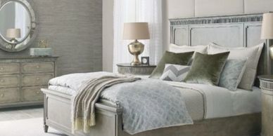 bedroom furniture, bed, dressers, end tables, mattress and bedding and pillows also