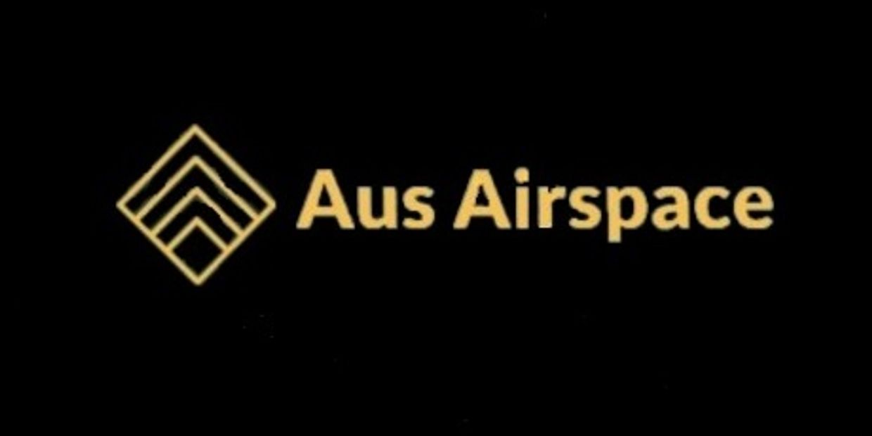 Aus Airspace logo with a geometric gold design on black background.