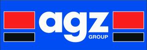Logo of agz Group with red and black rectangles on blue background.