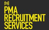 Bold yellow text saying PMA Recruitment Services on a black background.