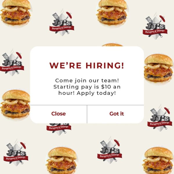 We're hiring surrounded with burgers