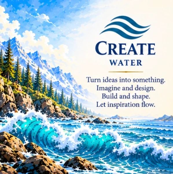 Create Water motivational poster with ocean waves and mountains.