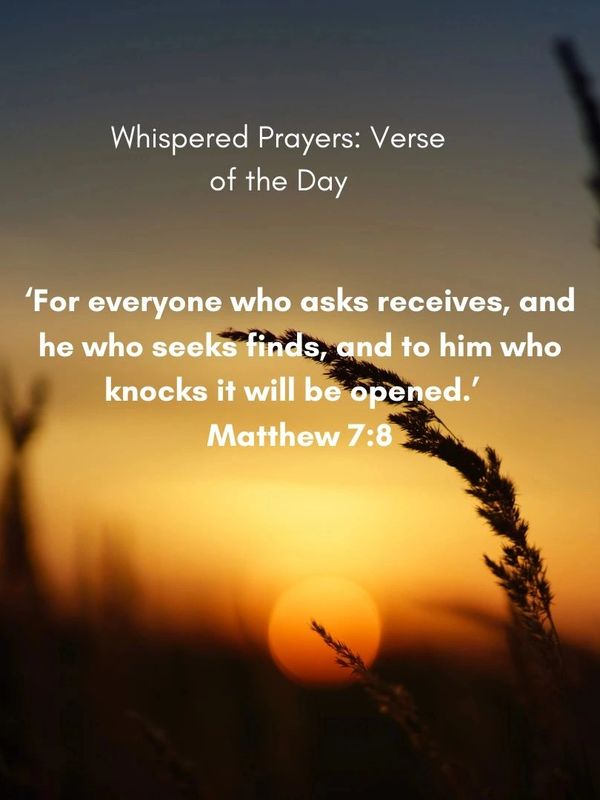 Sunset with a Bible verse about seeking, asking, and receiving blessings.