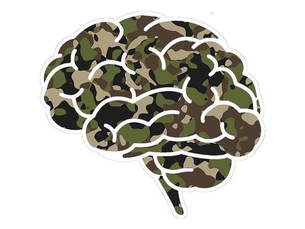Brain illustration with camouflage pattern design.