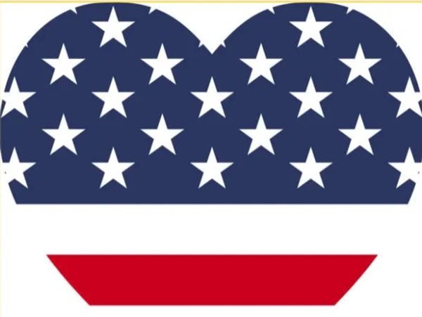 American flag colors and stars in a stylized heart shape.