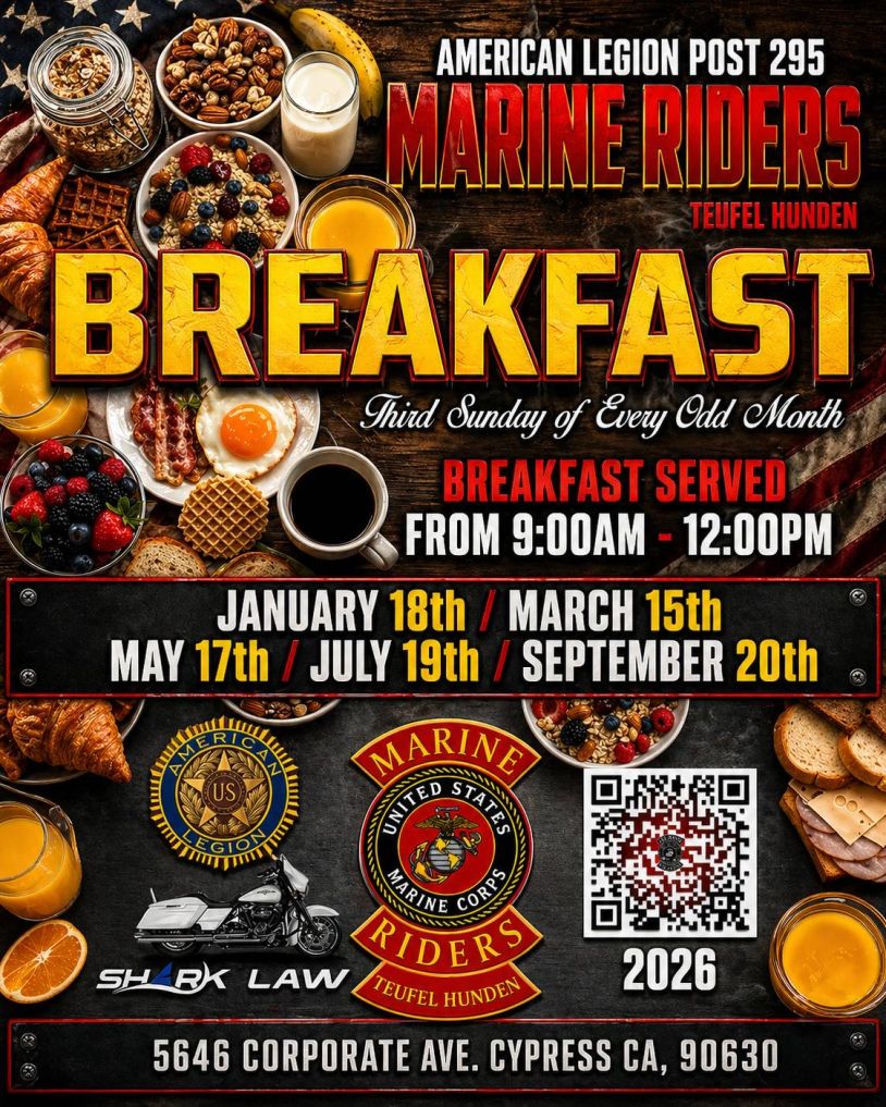 Marine Riders breakfast event on third Sunday of every odd month.