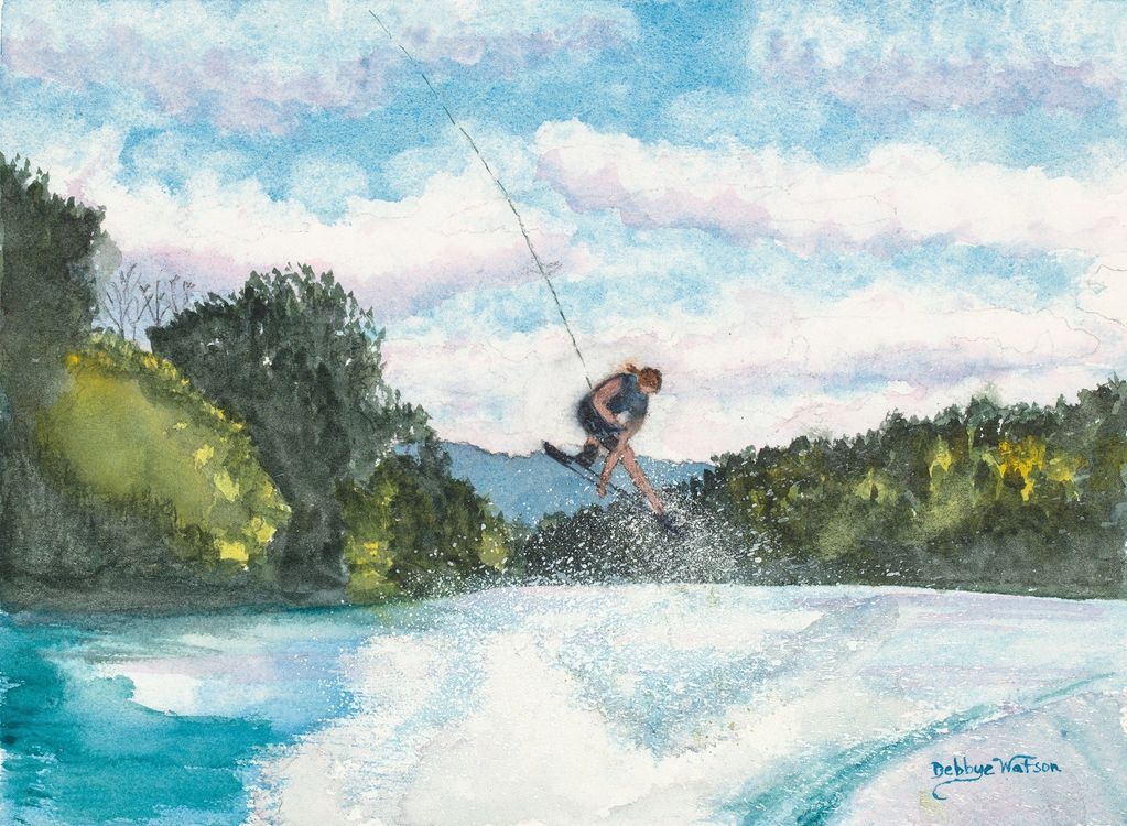 A painting titled WAKEBOARD FUN