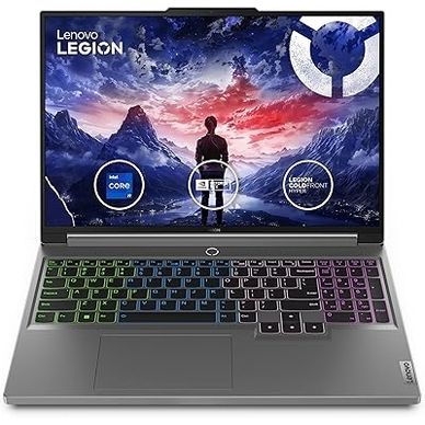 Lenovo Legion gaming laptop with vibrant backlit keyboard and scenic display.