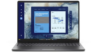 Laptop screen displaying a time management strategies document with charts and text.