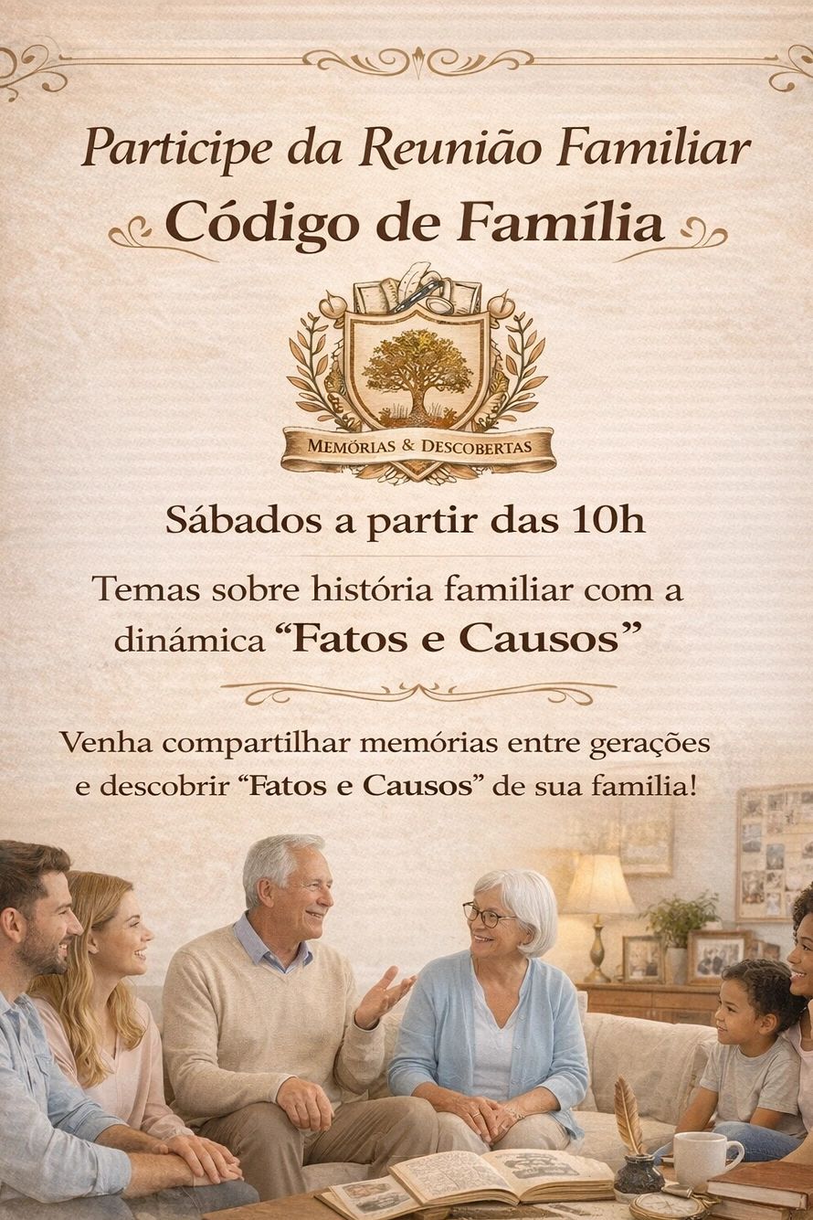 Convite para reunião familiar sobre história e memórias, sábados às 10h.