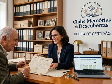 A woman helps an elderly man with documents in an office setting.