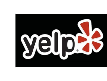 Yelp listing graphic on a black background.