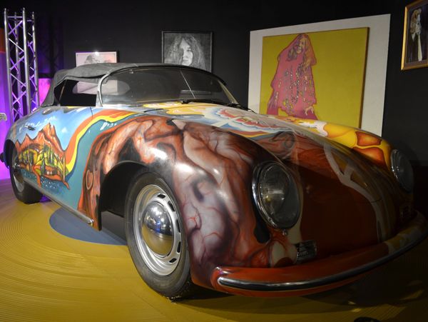 Janis Joplin psychedelic painted Porsche black top convertible reproduction in Port Arthur museum