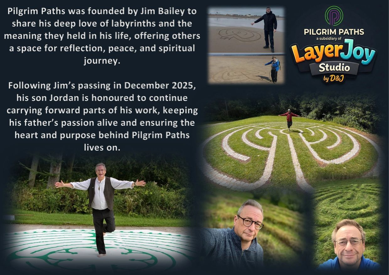 Pilgrim Paths honors Jim Bailey's legacy through labyrinths, now continued by his son Jordan.