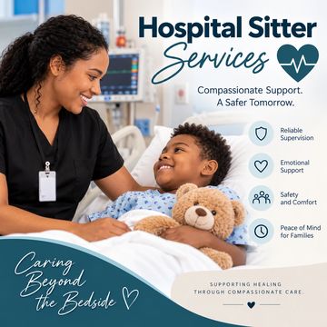 Hospital sitter providing compassionate care to a child patient.