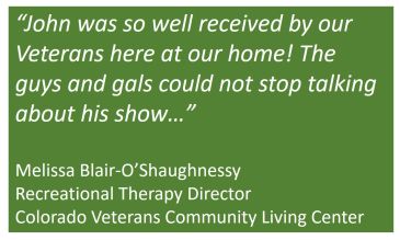 Testimonial praising John's show by Melissa Blair-O’Shaughnessy.