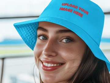 lady in blue bucket hat