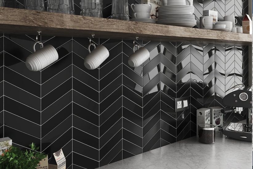 Black Chevron Wall Tiles glossy and mat mix 