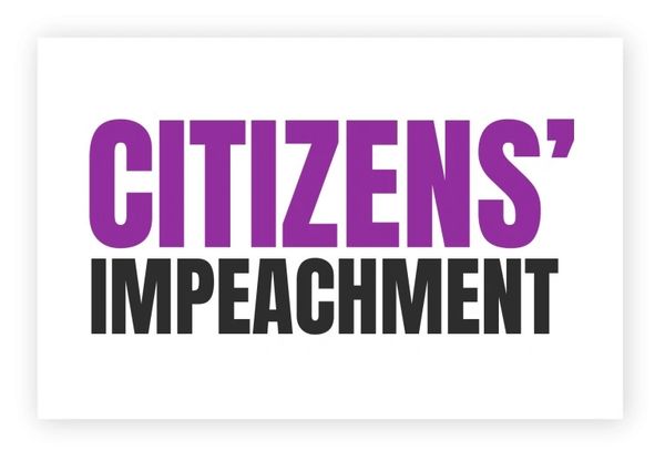 Bold text reading 'CITIZENS' IMPEACHMENT' in purple and black.