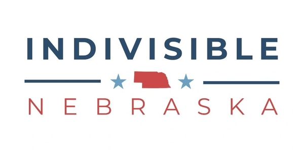 Logo for Indivisible Nebraska with state outline and stars.