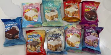 Alpha prime bites, protein brownies, variety of flavors