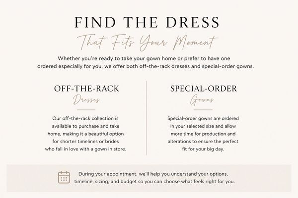 Guide to finding the perfect dress with off-the-rack or special-order options.