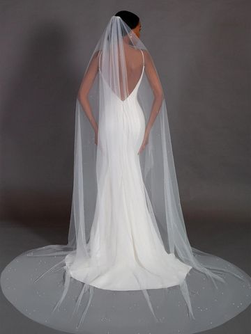 Scattered Pearl and Crystal Cathedral Length Veil