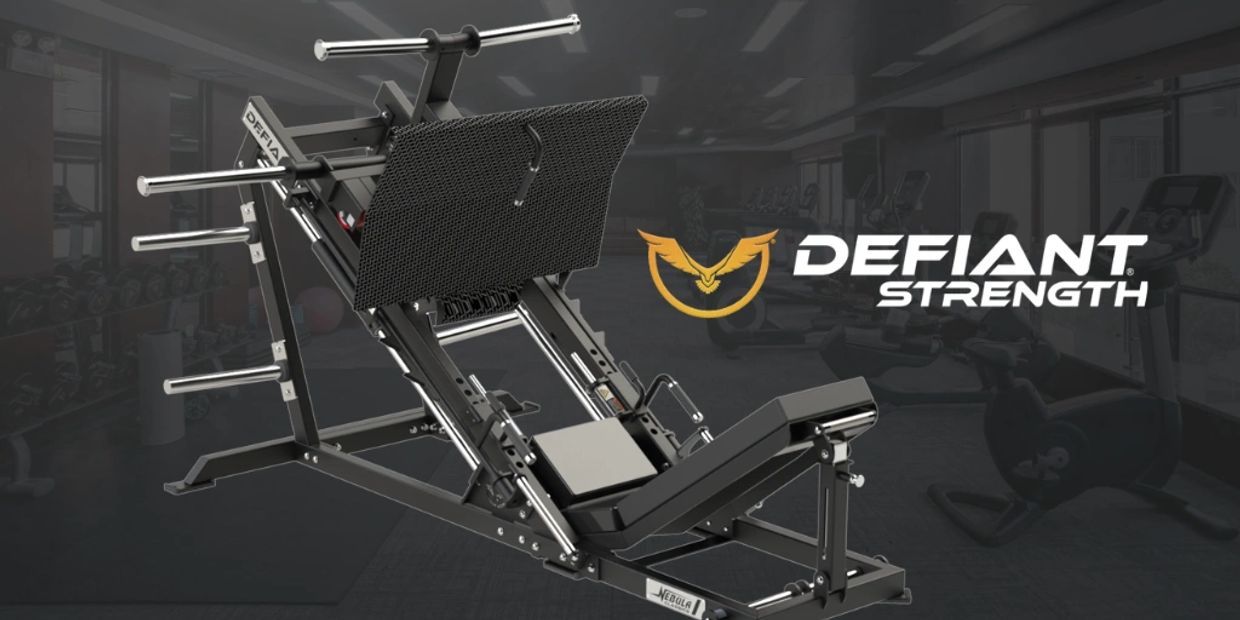Defiant Strength leg press machine in a gym setting.
