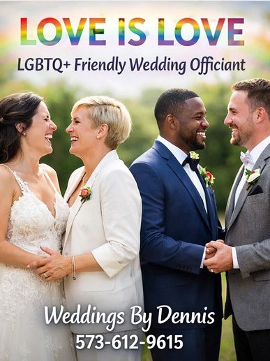 Smiling couples celebrating love with LGBTQ+ friendly wedding officiant service.