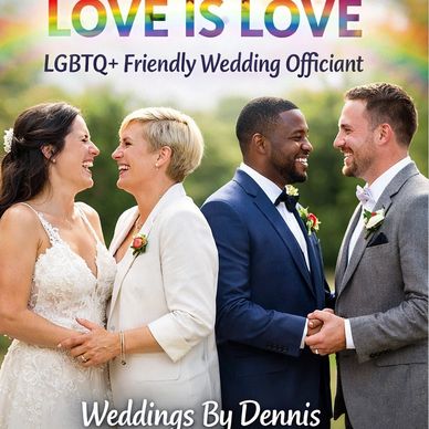 Smiling couples celebrating love with LGBTQ+ friendly wedding officiant service.