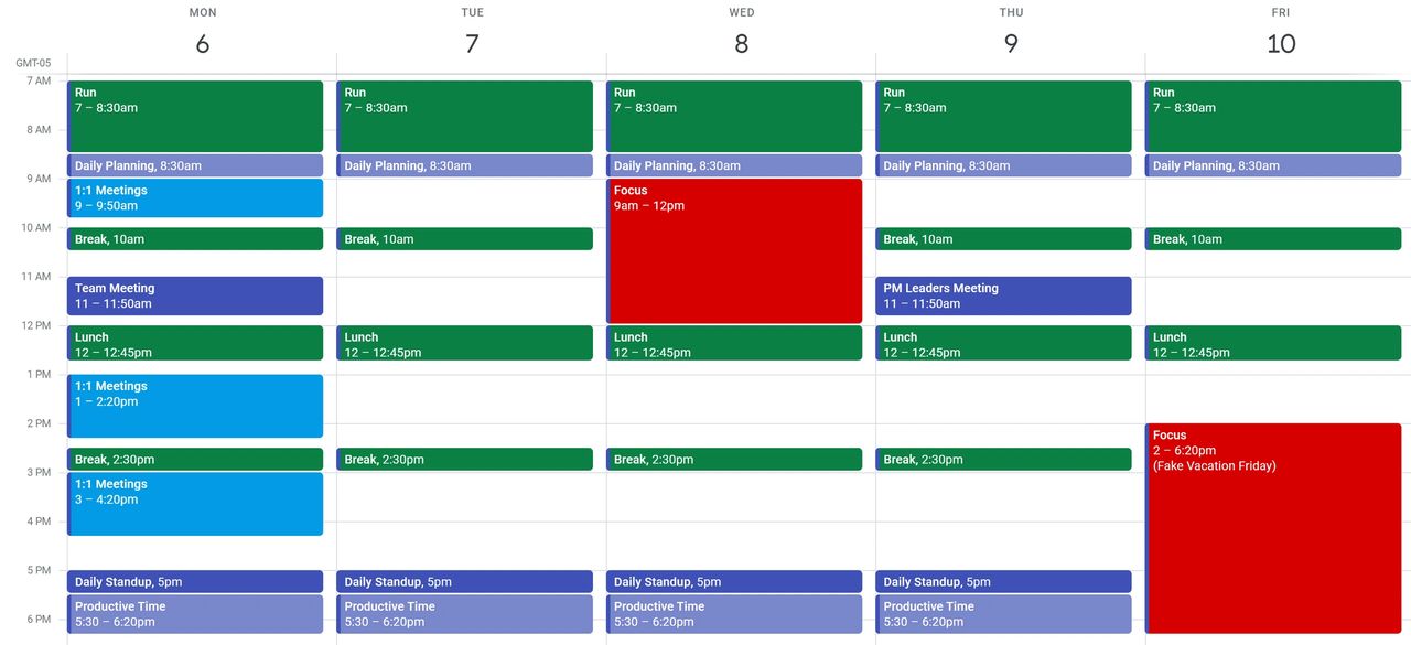 My ideal calendar as a Product Management executive