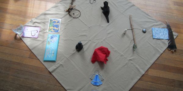Personal symbols laid out on a cloth