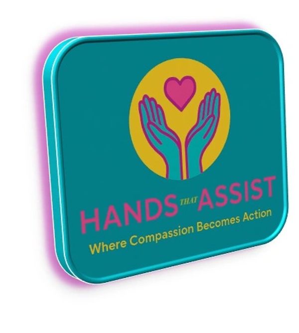 Logo of Hands That Assist with hands and heart symbol.
