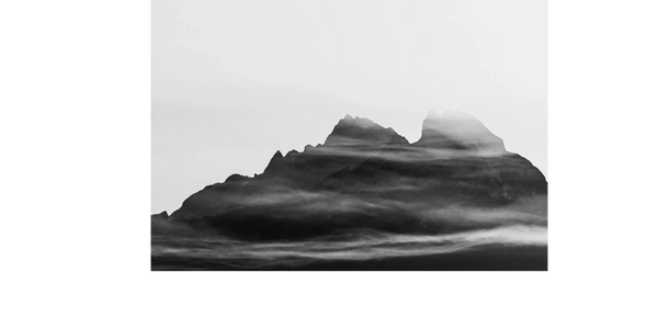 Black and white photo of a mountain range