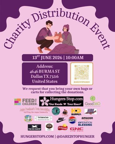Charity Distribution Event on June 13, 2026, at 4646 Burma St, Dallas, TX.