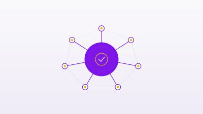 Purple network with checkmark at the center.