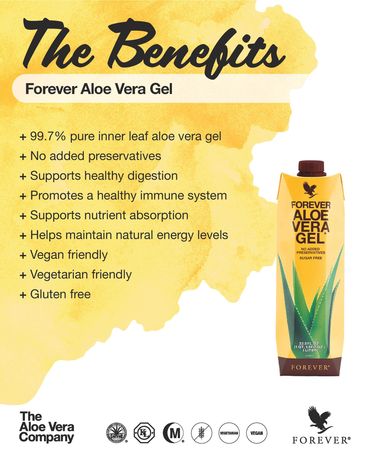 Forever Aloe vera gel benefits, 99.7% pure inner leaf aloe vera gel.