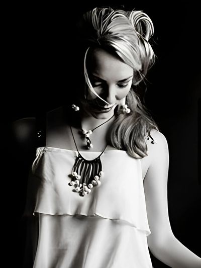 Black and white portrait of a woman.