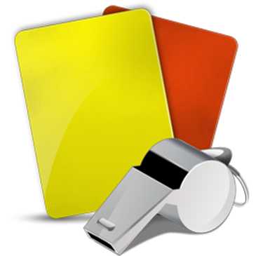A yellow card, a red card, and a silver whistle.